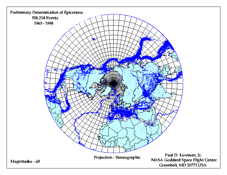 Image: Global seismicity map of epicenters greater than 3.5 magnitude